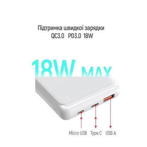 Універсальна мобільна батарея ColorWay Slim 10000mAh White (CW-PB100LPG3WT-PD) фото №9