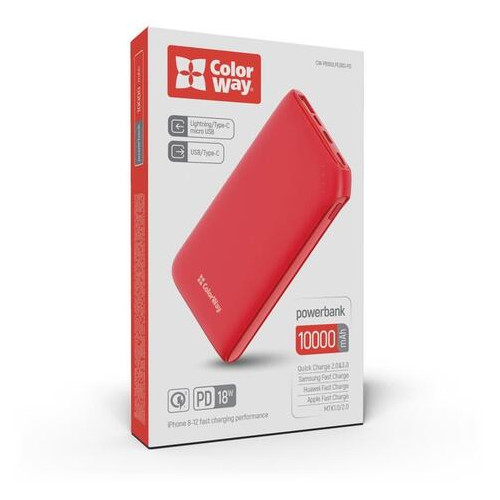 Універсальна мобільна батарея ColorWay Soft Touch 10000mAh Red (CW-PB100LPE3RD-PD) фото №4