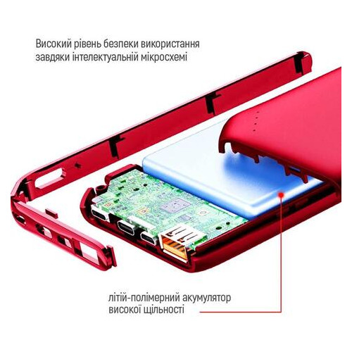 Універсальна мобільна батарея ColorWay Soft Touch 10000mAh Red (CW-PB100LPE3RD-PD) фото №10