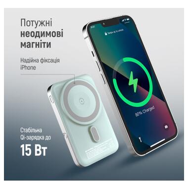 Батарея универсальная ColorWay 10 000 mAh PD/22.5W, 15W MagSafe & Watch Wireless Aquamarine (CW-PB100LPA2MT-WPDD) фото №9