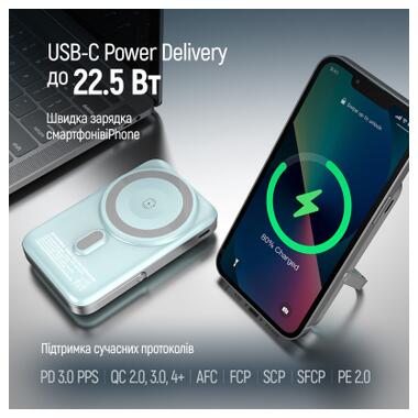 Батарея универсальная ColorWay 10 000 mAh PD/22.5W, 15W MagSafe & Watch Wireless Aquamarine (CW-PB100LPA2MT-WPDD) фото №11