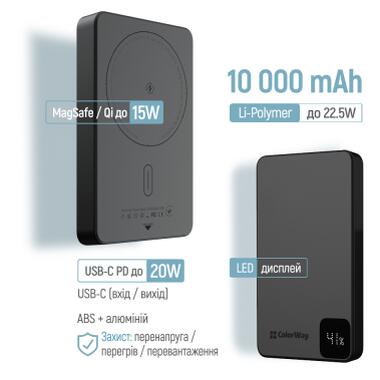 Батарея универсальная ColorWay 10 000 mAh PD/22.5W, 15W MagSafe Black (CW-PB100LPA1BK-WPDD) фото №7