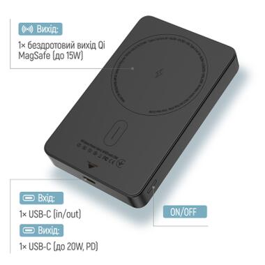Батарея универсальная ColorWay 10 000 mAh PD/22.5W, 15W MagSafe Black (CW-PB100LPA1BK-WPDD) фото №6