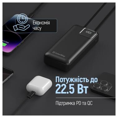 Батарея универсальная ColorWay 20 000 mAh Optimal Power PD/22.5W, QC/3.0, Black (CW-PB200LPB5BK-PDD) фото №9