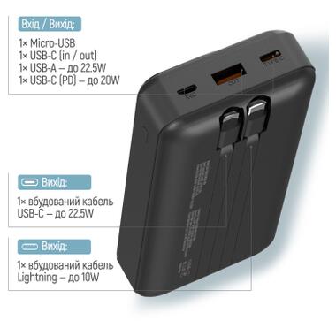Батарея универсальная ColorWay 20 000 mAh Optimal Power PD/22.5W, QC/3.0, Black (CW-PB200LPB5BK-PDD) фото №6