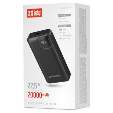 Батарея универсальная ColorWay 20 000 mAh Optimal Power PD/22.5W, QC/3.0, Black (CW-PB200LPB5BK-PDD) фото №5