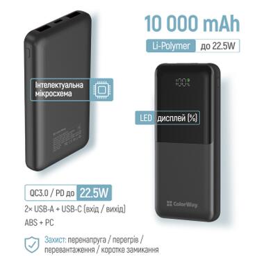Батарея универсальная ColorWay 10 000 mAh PD/22.5W, QC/3.0, LCD, Black (CW-PB100LPB3BK-PDD) фото №7