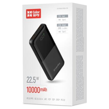 Батарея универсальная ColorWay 10 000 mAh PD/22.5W, QC/3.0, LCD, Black (CW-PB100LPB3BK-PDD) фото №5
