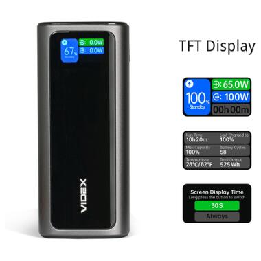Батарея универсальная Videx 20000mAh 130W PD/100W TFT LCD Display (VPB-350-G) фото №11