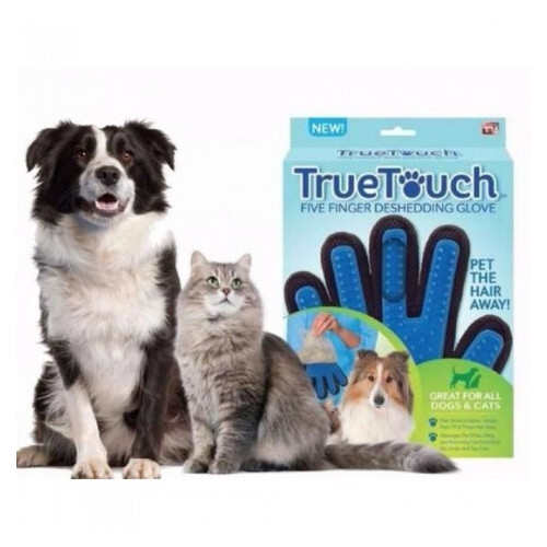 Рукавички для вичісування тварин True Touch Pet Brush Gloves, Синій/Чорний фото №1