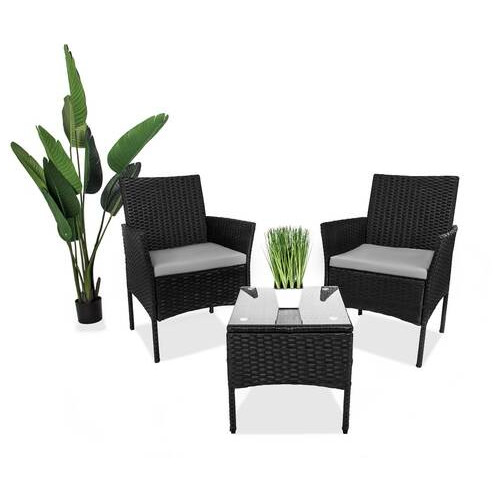 Набір садових меблів Just Relax Balconi Black з Ротангу зі сталевим каркасом (Стіл, 2 Крісла) фото №1