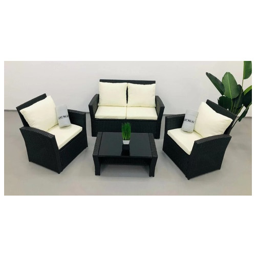 Набір садових меблів Just Relax Comfort Style Black з Ротангу зі сталевим каркасом Чорний (Диван, стіл, Крісло х2 шт.) фото №2