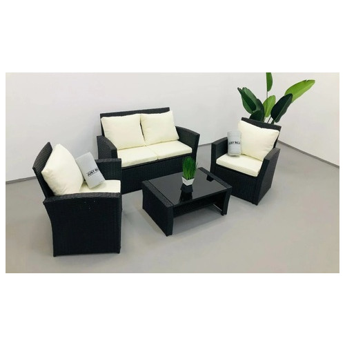 Набір садових меблів Just Relax Comfort Style Black з Ротангу зі сталевим каркасом Чорний (Диван, стіл, Крісло х2 шт.) фото №3