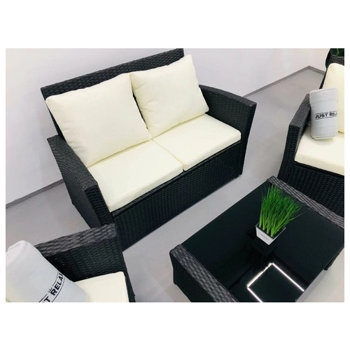 Набір садових меблів Just Relax Comfort Style Black з Ротангу зі сталевим каркасом Чорний (Диван, стіл, Крісло х2 шт.) фото №4