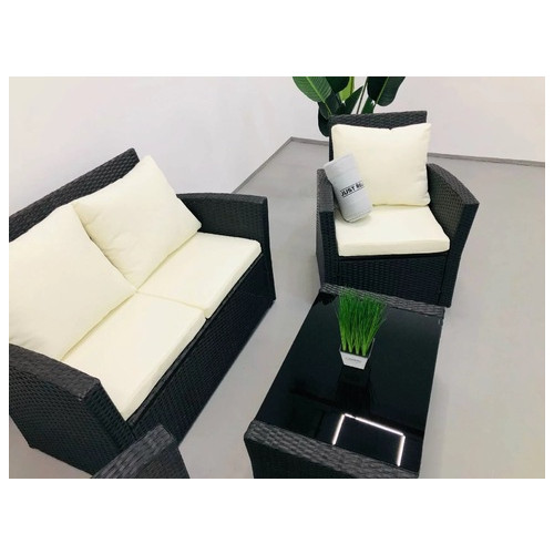 Набір садових меблів Just Relax Comfort Style Black з Ротангу зі сталевим каркасом Чорний (Диван, стіл, Крісло х2 шт.) фото №5