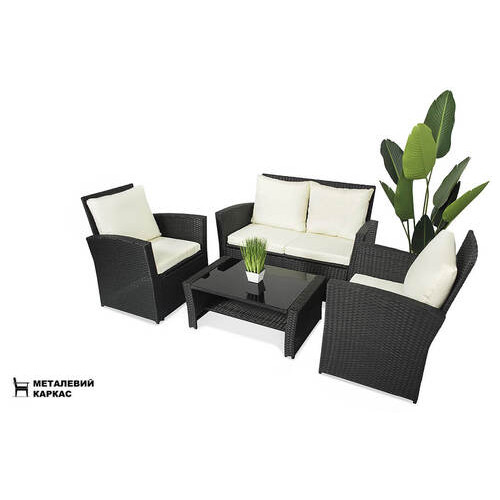 Набір садових меблів Just Relax Comfort Style Black з Ротангу зі сталевим каркасом Чорний (Диван, стіл, Крісло х2 шт.) фото №1
