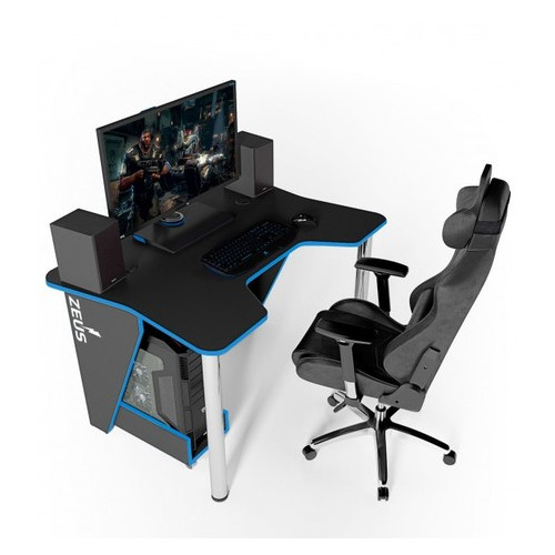 Геймерський ігровий стіл Zeus IGROK-3 Чорний/Синій фото №1