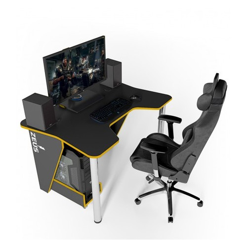 Ігровий стіл Zeus IGROK-3L чорний/жовтий з LED підсвічуванням фото №1