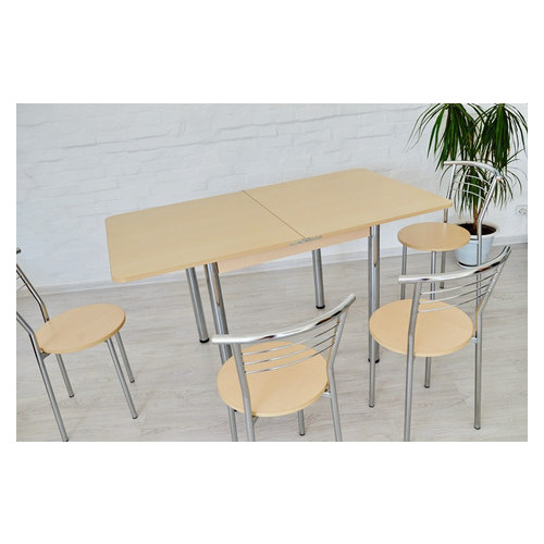 Розкладний стіл Тавол Гранді 4 стільці 80смхх70см (140смх80см) ноги метал хром Молочний фото №3
