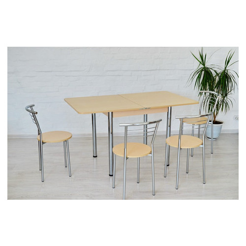 Розкладний стіл Тавол Гранді 4 стільці 80смхх70см (140смх80см) ноги метал хром Молочний фото №4