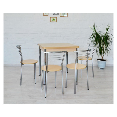 Розкладний стіл Тавол Гранді 4 стільці 80смхх70см (140смх80см) ноги метал хром Молочний фото №8