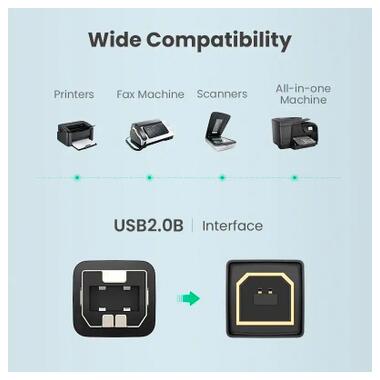 Кабель Ugreen для принтера USB 2.0 AM/BM, 3 м, US135, чёрный (10351) фото №4