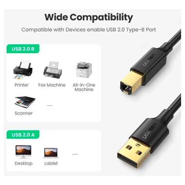 Кабель Ugreen для принтера USB 2.0 AM/BM, 3 м, US135, чёрный (10351) фото №5