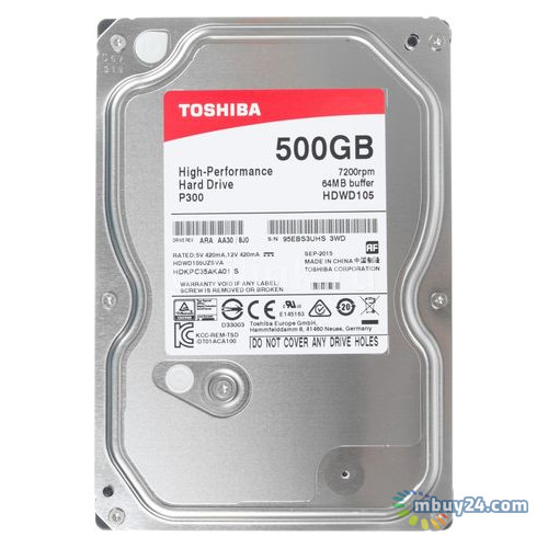 Жорсткий диск Toshiba HDD SATA 500GB P300 7200rpm 64MB фото №2