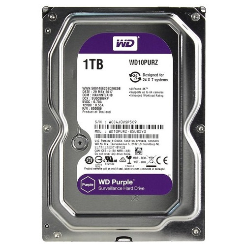 Жорсткий диск HDD SATA 1.0TB WD Purple 5400rpm 64MB (WD10PURZ) Refurbished фото №1