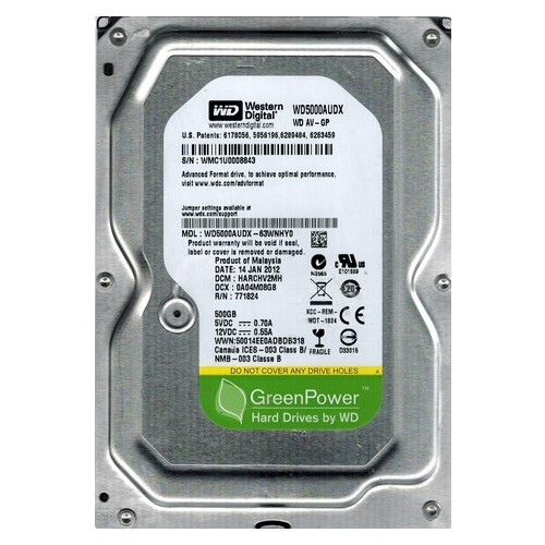 Жорсткий диск 3.5 500GB Western Digital AV-GP IntelliPower 32MB SATAIII (WD5000AUDX) Ref фото №1