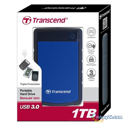 Зовнішній жорсткий диск Transcend StoreJet 1TB 2.5 USB 3.0 Blue (серія H) (TS1TSJ25H3B) фото №5