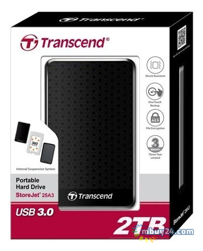 Зовнішній жорсткий диск Transcend Storejet 2TB 2.5 USB 3.0 Black (TS2TSJ25A3K) фото №2