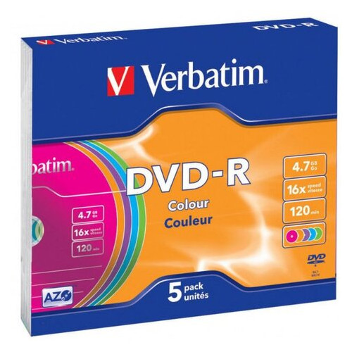 Диск Verbatim DVD-R Color 4.7Gb 16x (5 Pack Slim Case) (43557) фото №1