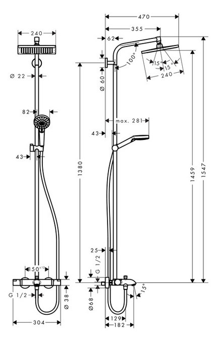 Душова система Hansgrohe Crometta E 240 1jet Showerpipe (27298000) фото №2