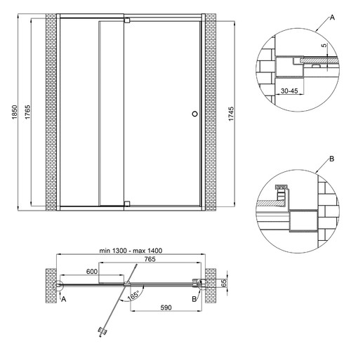 Душові двері в нішу Qtap Pisces WHI2013-14.CP5 130-140x185 см скло Pattern 5 мм фото №2