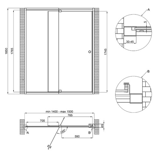 Душові двері в нішу Qtap Pisces WHI2014-15.CP5 140-150x185 см скло Pattern 5 мм фото №2