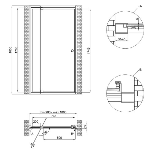 Душові двері в нішу Qtap Pisces WHI209-1.CP5 90-100x185 см скло Pattern 5 мм фото №2