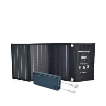 Комплект: портативна сонячна панель 21W Solar Charge, повербанк FEB-292B 20 Вт   22.5 Вт, кабель синхронізації RC-068W фото №1