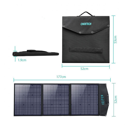 Сонячна панель для УМБ Choetech 120W (177x53см) 1x120W, 1*USB QC3.0 18W, 1*USB-C PD3.0 60W, 1xUSBA 12W (SC008) фото №5