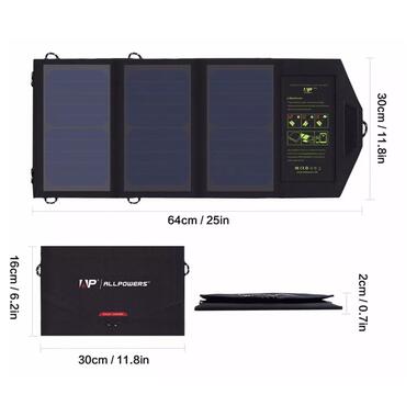 Портативний сонячний зарядний пристрій ALLPOWERS 21W / 2xUSB / 5V - 2.4A фото №7