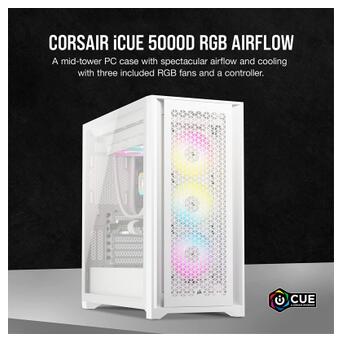 Корпус Corsair iCUE 5000D RGB AirFlow Tempered Glass White (CC-9011243-WW) фото №7