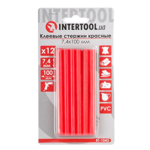 Комплект клейових стрижнів Intertool 12шт червоних 7.4х100мм (RT-1043) фото №1