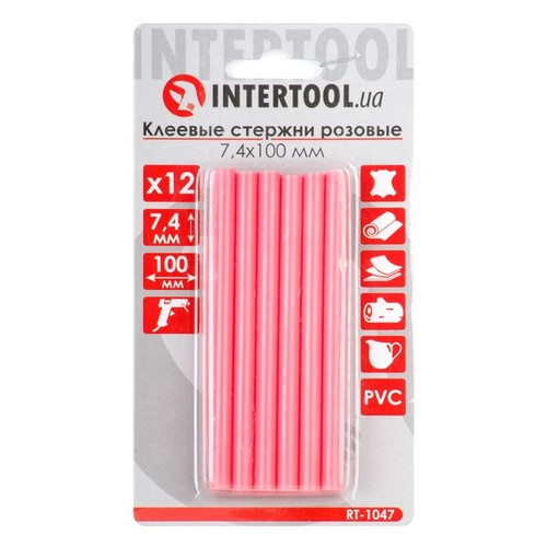 Комплект клейових стрижнів Intertool 12шт рожевих 7.4х100мм (RT-1047) фото №1