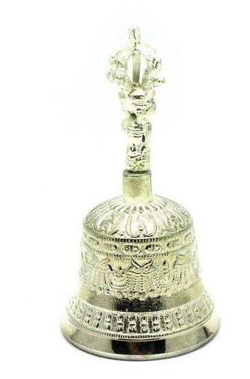 Колокол Даршан чакровый бронзовый посеребренный Bell Embose No.2 Silver d-7,5 h-14,5 см (28323) фото №1