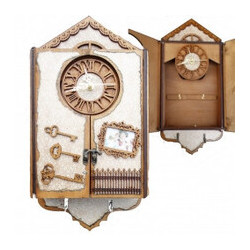 Набір подарунковий Ключниця настінна маленький Будинок з годинником ручної роботи фото №1