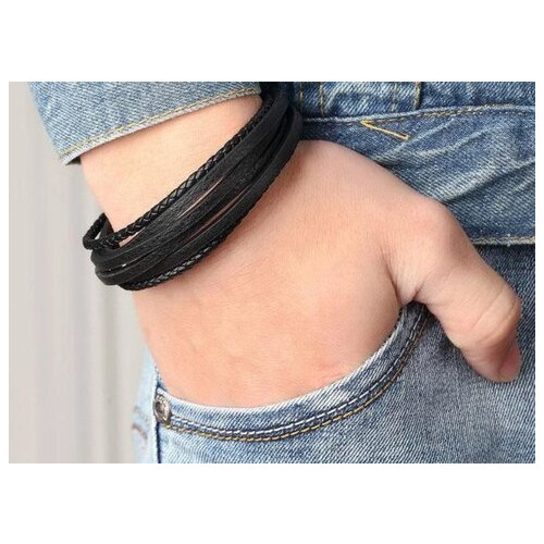 Чоловічий шкіряний браслет Primo Rope Style з магнітною застібкою - Black фото №5