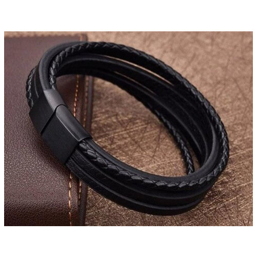 Чоловічий шкіряний браслет Primo Rope Style з магнітною застібкою - Black фото №4