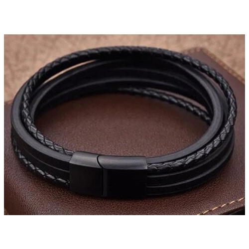 Чоловічий шкіряний браслет Primo Rope Style з магнітною застібкою - Black фото №3