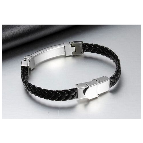 Чоловічий шкіряний браслет Primo Steel Rope - Black фото №4