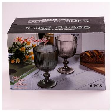 Келих для вина високий фігурний прозорий ребристий з товстого скла набір 6 шт Tea Color (HP7115TC) фото №3